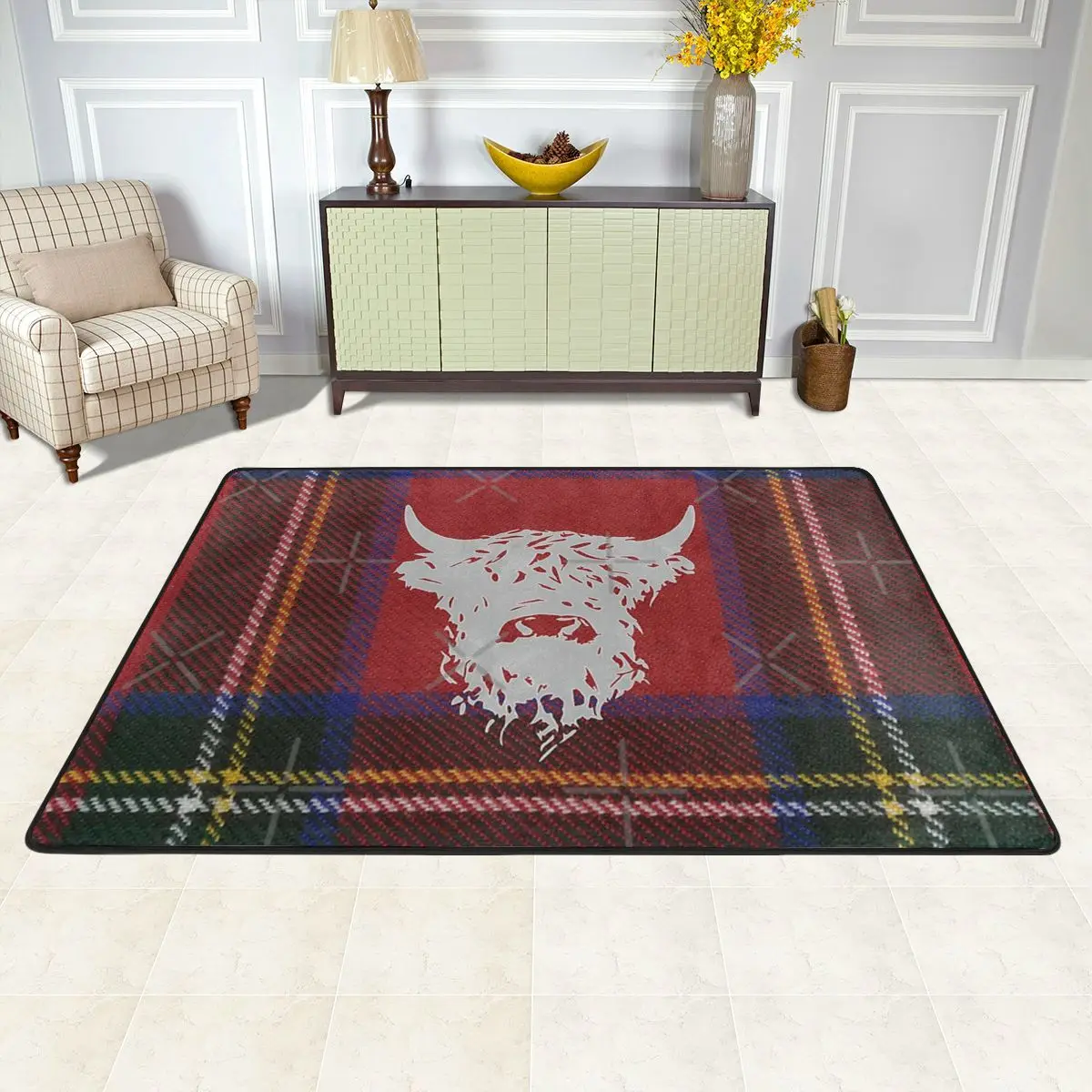 Шотландская горная корова на королевском Стюарте, тартановый ковер, размер 24x36 дюймов или больше