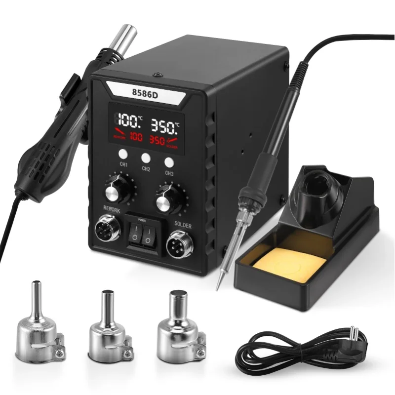 Heißluft-Lötstation 700W SMD Löt- und Entlötstation mit Digitaler PID-Temperaturregelung 100-500 ° C Auto Start/Stop 3 Düsen