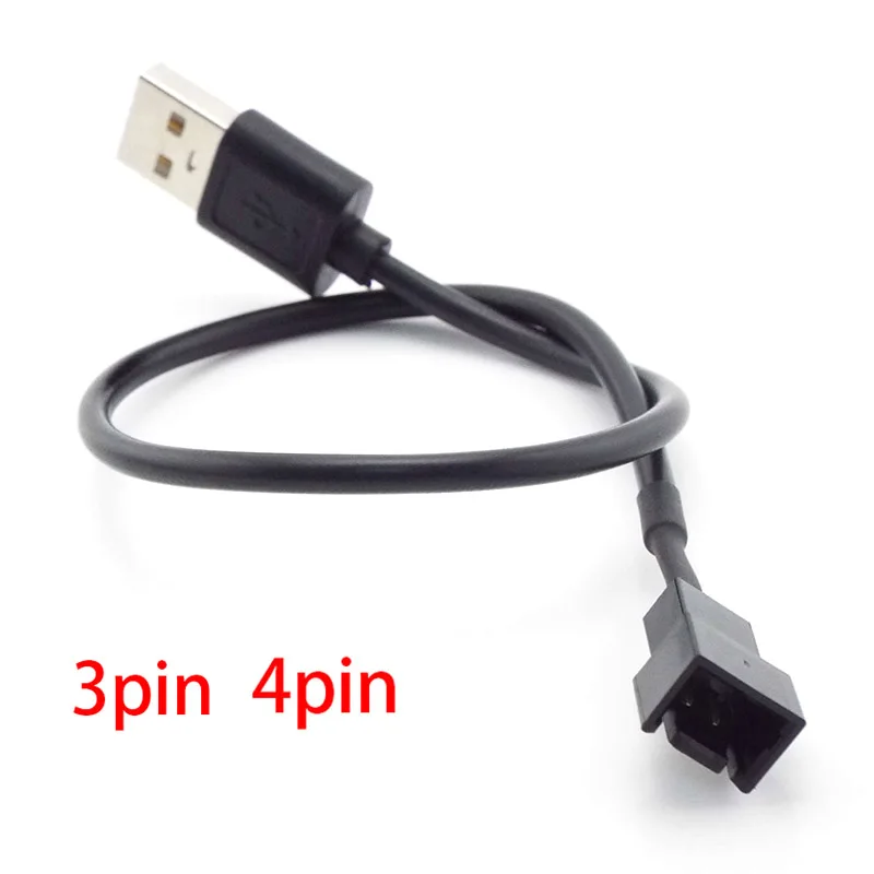 New PC 5V 30cm 3-Pin / 4-Pin Computer PC Fan Power Cable Connector Adapter Connect 3pin Or 4pin Fan To USB Adapter Cables 22AWG