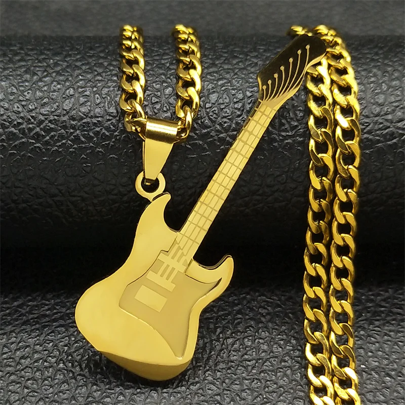 Hip Hop Bass Musikinstrument Anhänger Halskette für Frauen Männer Edelstahl Gold Farbe Rock Musik Kette Schmuck N3241S06 – Detail 5
