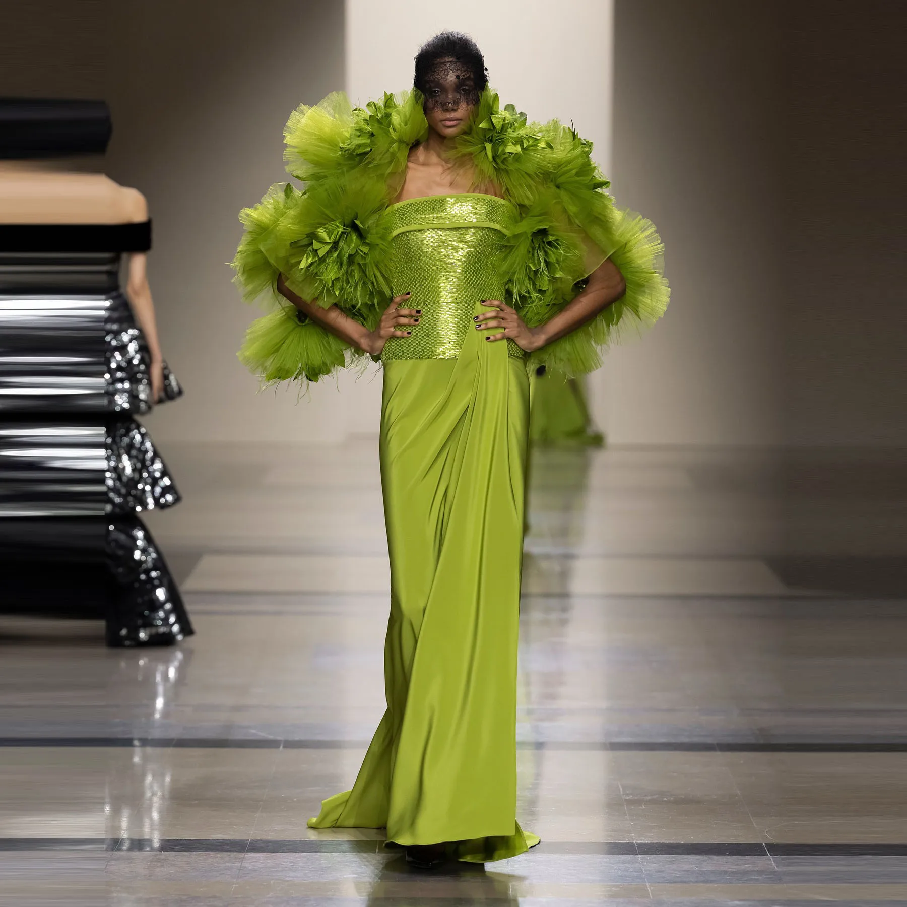 

Bright Green Feathered‑Shoulder Overload Coat – Asymmetrical Sweater Style Thick Knit Sweater Coat Trendy Streetwear, Oversized