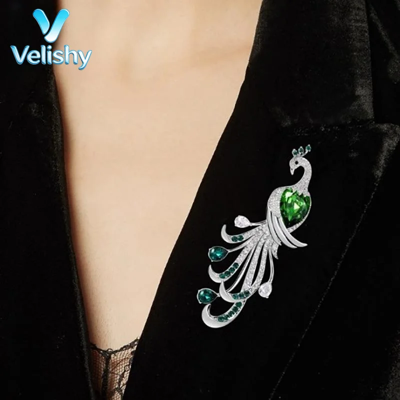 1Pcs Exquisite Peacock Rhinestone Brooch For Women Elegant Lapel Pin Clothing Coat Decor Fashion Jewelry Gifts