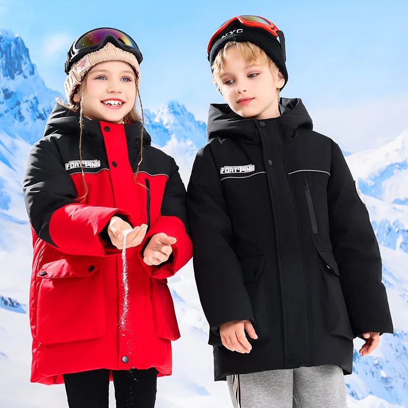 

Winter -30 Degree Children Down Jackets For Girls Thicken Warm Windproof Hooded Baby Girl Snowsuits 5-14Y Boys Teenage Jumpsuits