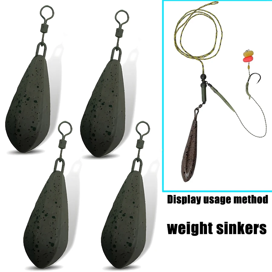YOTO 4pc plombs de pêche à la carpe, 42g-128g, plombs de pêche en forme de saule enduit avec émerillons carpe matériel de pêche grossière