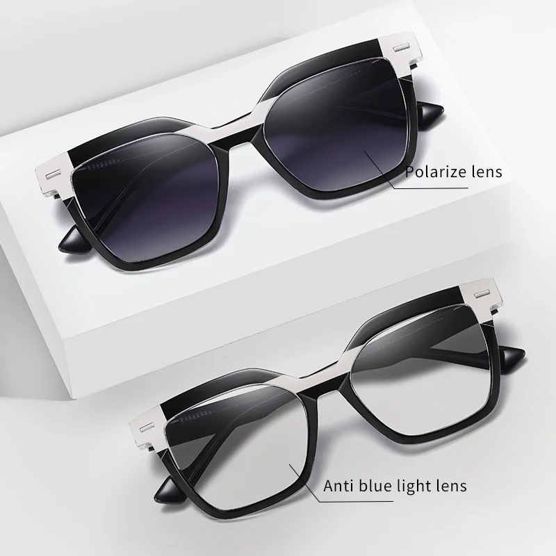 

VKYEE Fashion Geometric Large Frame Reading Glasses Anti-blue Design Glasses Photochromism Can Be Customized Prescription S26108