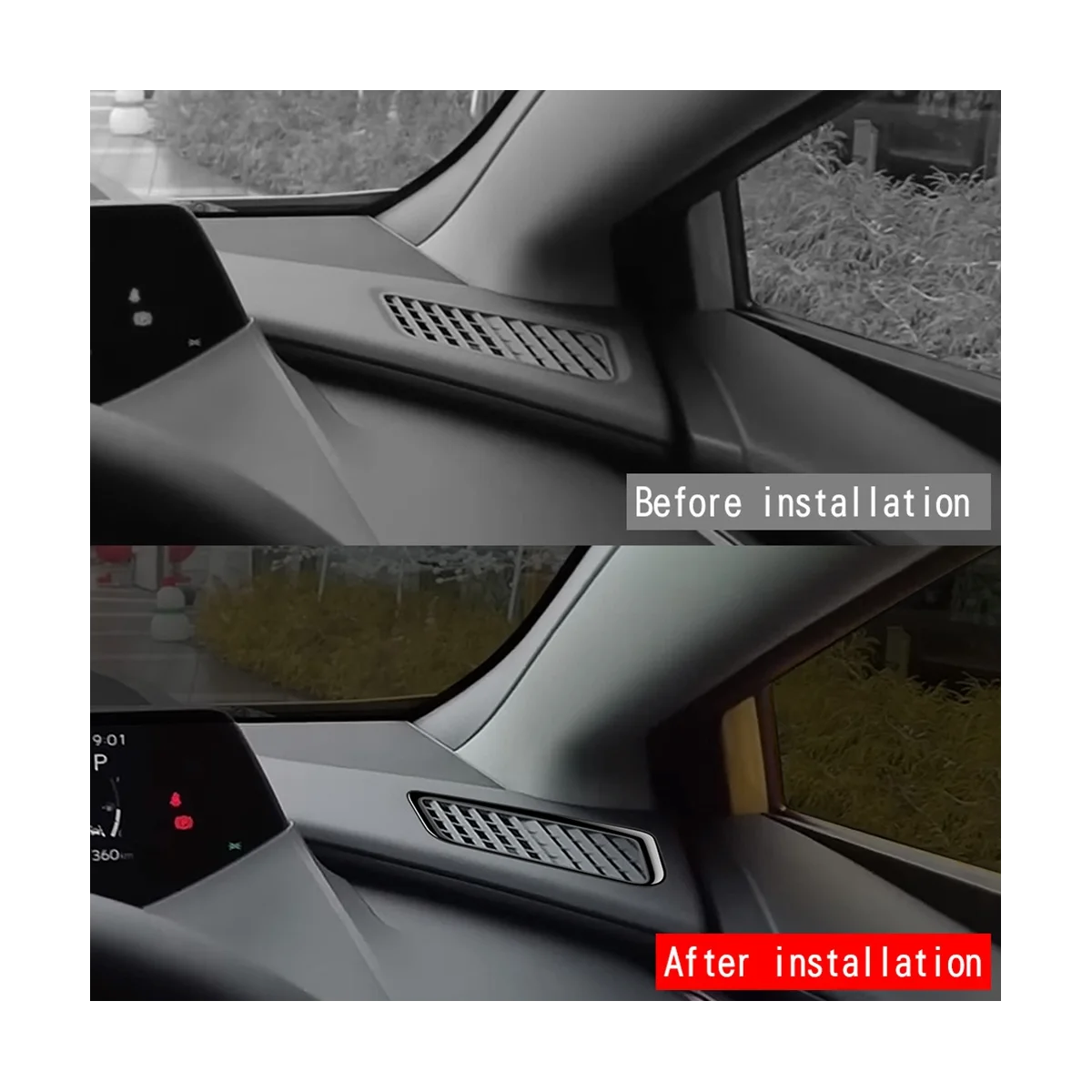 Bright Black Front Dashboard Air Vent Trim Cover Frame Sticker Car Styling for Toyota Prius 60 Series 2022-2023 2Pcs