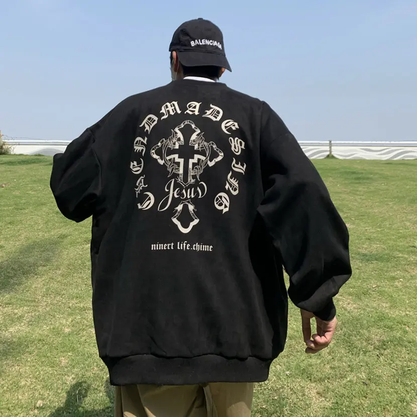 

Retro American Deer Skin Fce Sweatirt Men's Long Sve round Ne Casual Spring Autumn Loose Sportswear Leisure Top