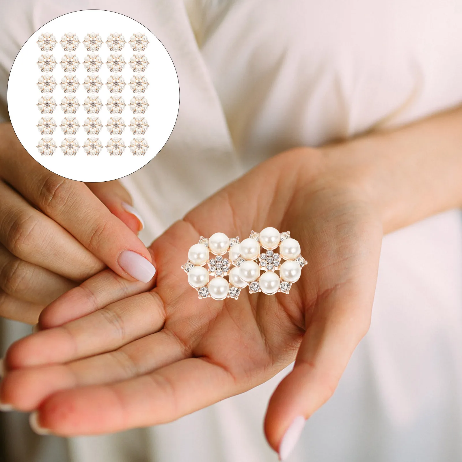 

30Pcs Pearl Flower DIY Accessories Exquisite Fashionable Hair Decorations Holiday Gift Pearl Flower Button DIY Dress Accessories