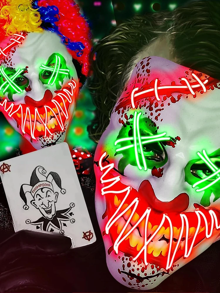 Halloween film d'horreur chauve-souris Clown masque néon LED Joker Cosplay fête masque Festival carnaval effrayant jeu de rôle accessoire accessoires