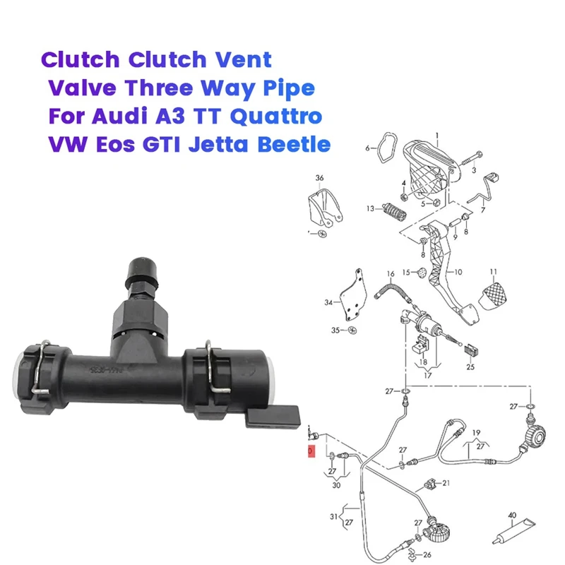 Car Clutch Vent Valve Three Way Pipe 1J0721468E For  A3 TT Quattro VW Eos GTI Jetta Beetle 1J0721468C