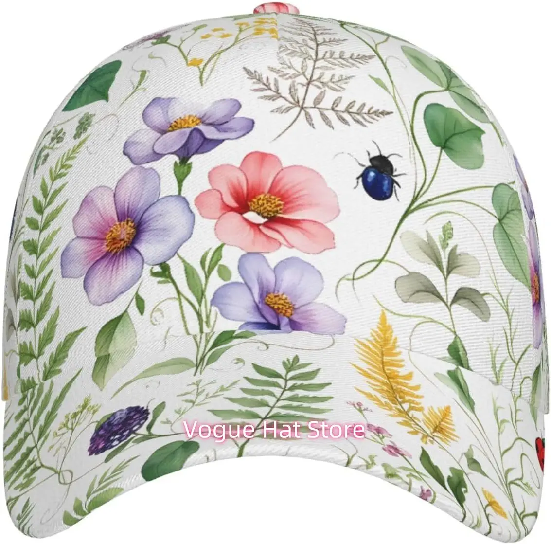 Floral Botanical Artwork Pattern Baseball Cap Adjustable Cotton Baseball Hat for Sports, Outdoor, Travel Gifts for Men Black