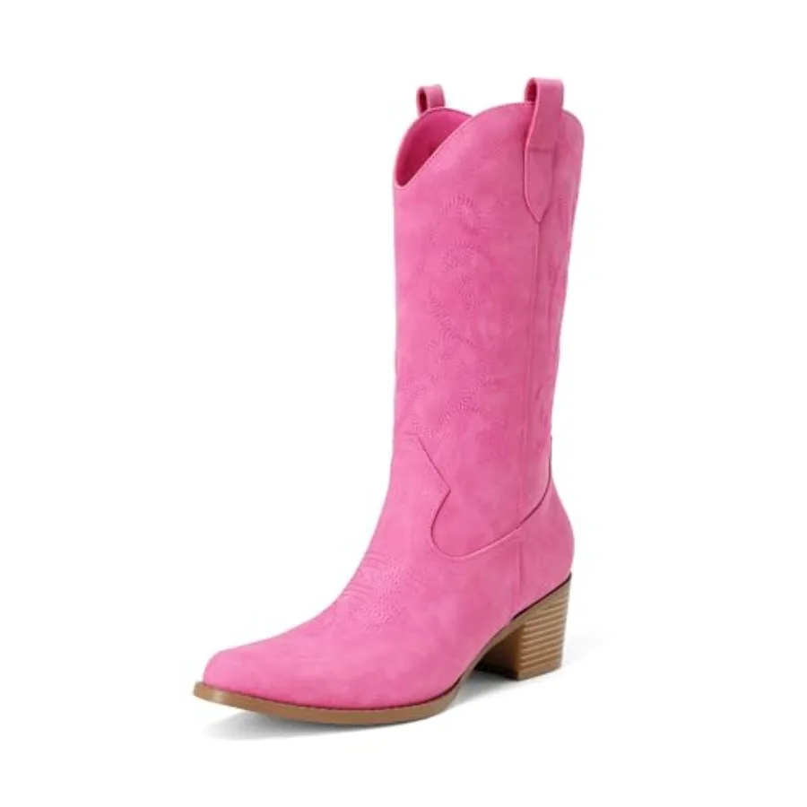 

DREAM PAIRS Cowboy Boots for Women Cowgirl Western Boots Fashion Embroidery Stitched Chunky Heel Mid Calf Boots