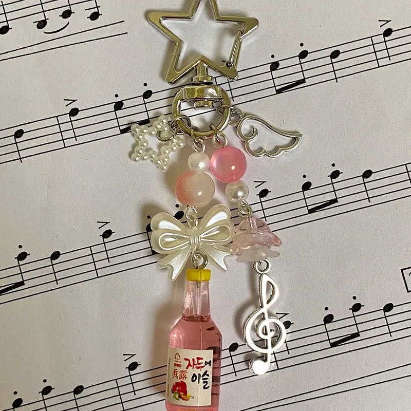 aesthetic y2k beaded green Japanese melon ramune soda star keychain and korean soda keychain