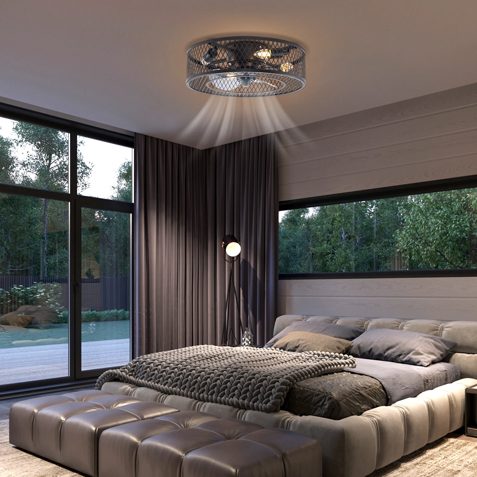 

18-inch Ceiling Fan Light BT210 with Black Iron Frame, No Bulb Included – Modern and Stylish Lighting Fixture for Home