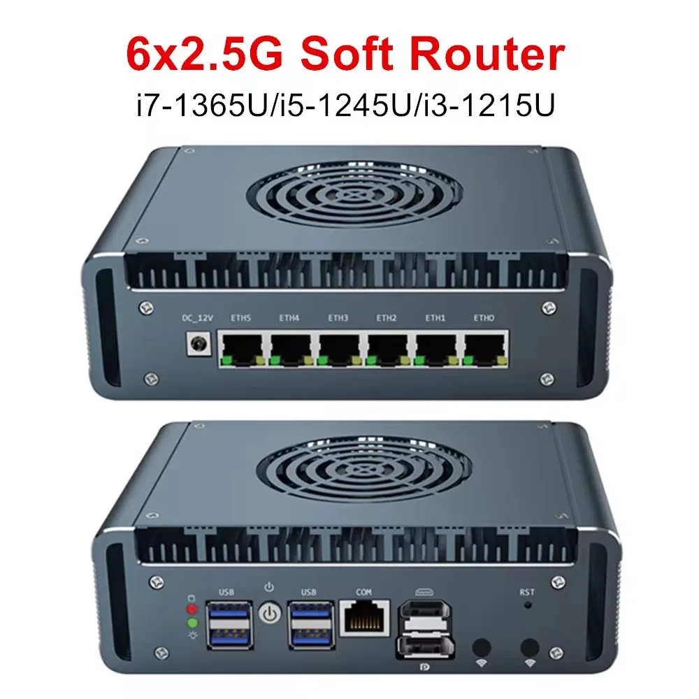 6x i226-V 2.5G Soft Router Intel i7 1365U 1265U i5 1245U i3 1215U Firewall Computer Mini PC 2xDDR5 NVMe Proxmox pfSense OPNsense