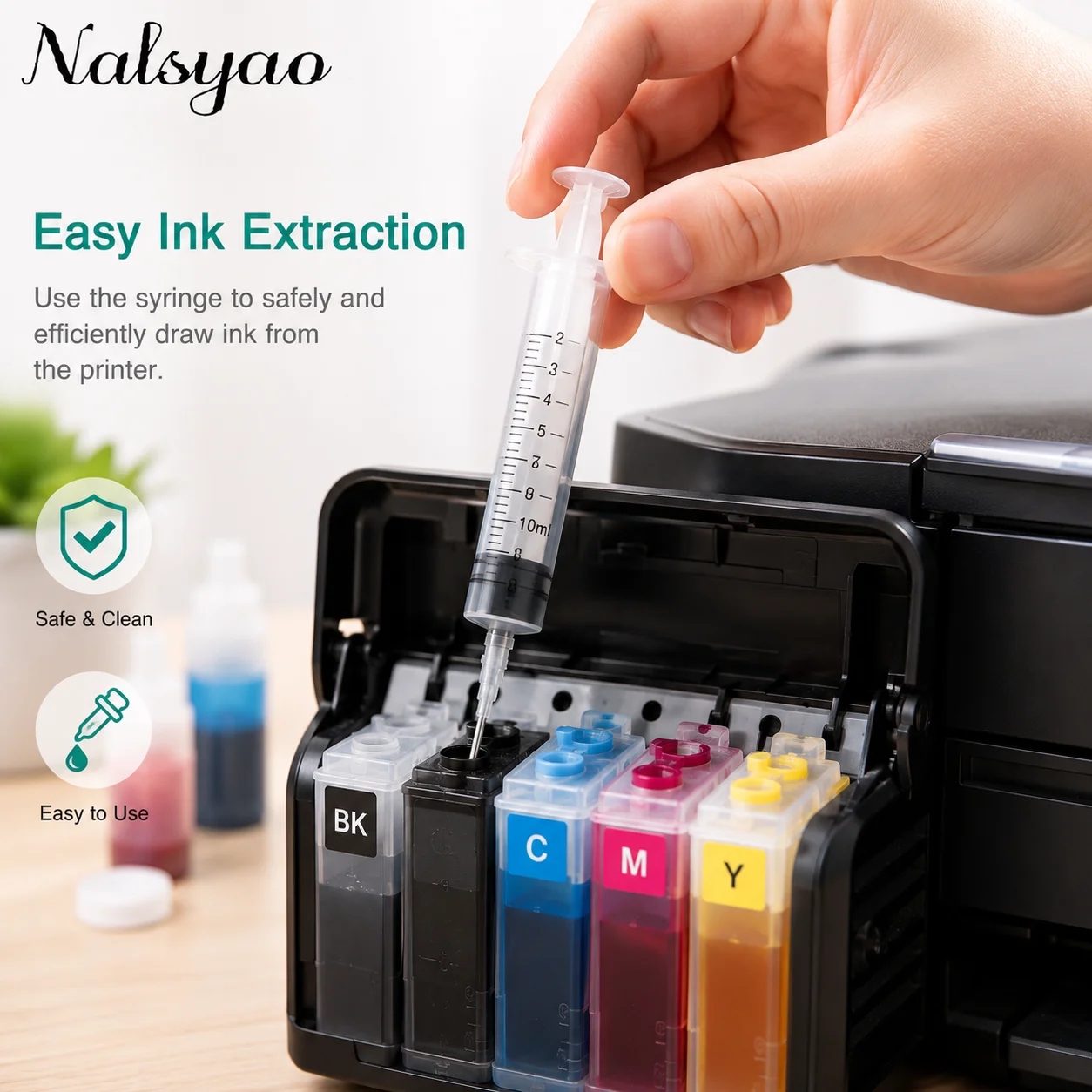 1 Stück/4 Stück Tintenfüllwerkzeug 10ML Spritze für Epson Canon Brother HP Nachfülltinte CISS Tintenpatronen mit 10cm langer Nadel – Detail 1