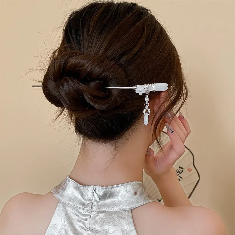 Glas Blütenblatt Wasser Tropfen Haarnadeln Imitation Perle Alten Stil Hanfu Haar Sticks Vielseitig frauen Mode Kopfschmuck Schmuck Geschenk