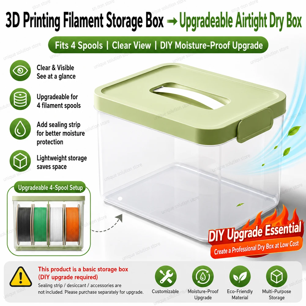 4-Spool 3D Printer Filament Storage Box Compatible for Bambu Lab Transparent Moisture-Proof Dry Box Stackable Filament Container