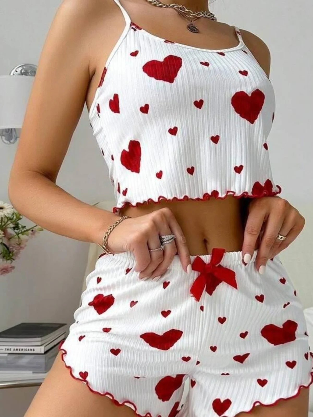 

Women's Sexy Pure Desire Sle ort Susp orts Pajamas Print Heart Pattern Strap Spwear Lace Fabric Summer Home Clo...