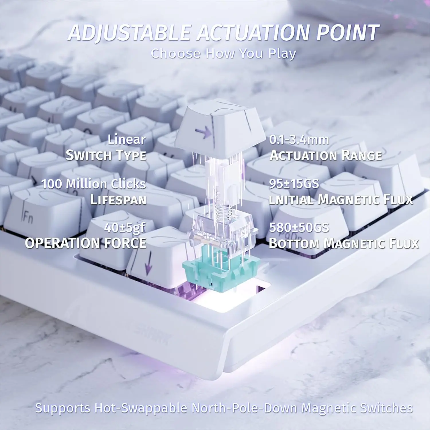 لوحة مفاتيح مغناطيسية ATTACK SHARK X68 HE Rapid Trigger 8 كيلو هرتز، دقة 0.01 مم RT، تخطيط 60%، RGB، تدعم صنبور RT/Snap/DKS/MT/TGL