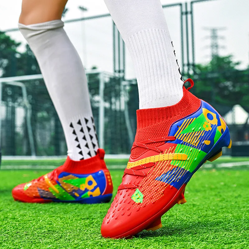 

Brand Fashion Red Men's Football Sneakers Unisex Professional Soccer Shoes Big Size 46 Long Spikes Futsal Cleats Men Trainers