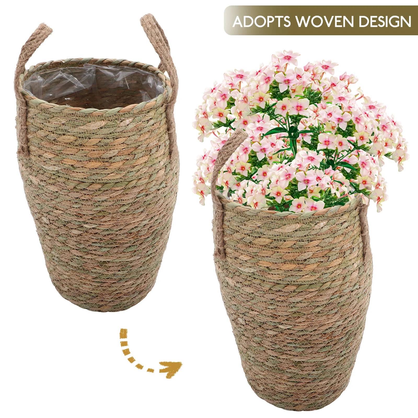 

Woven Flower Basket Plant Seagrass Decor Storage Indoor Baskets Large Space Multi Purpose Modern Simple Plant Pots