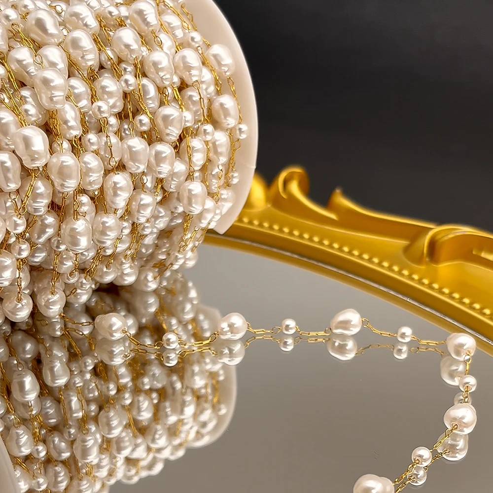 1Meter 0.5Meter Stainless Steel Irregular Imitation Pearl Bead Chain for DIY Bracelet Necklace Tassel Jewelry Making Accessories