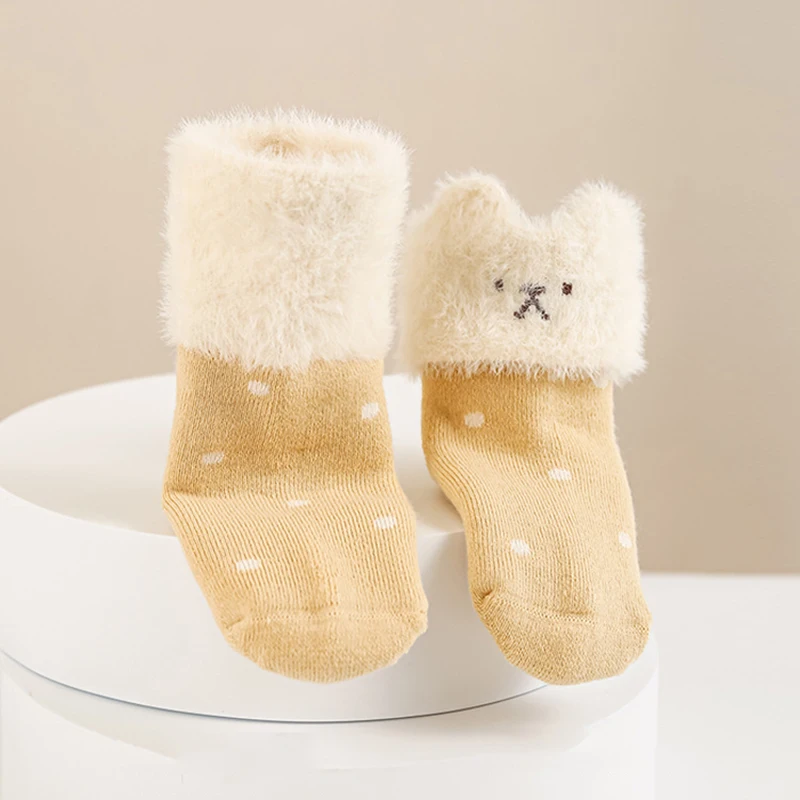 Winter New Thickened Warm Velvet Baby Mid Socks Newborn Kids Cute 3D Ear Cartoon Socks Girls Infant Boys Boneless Socks 0-5Y image 6