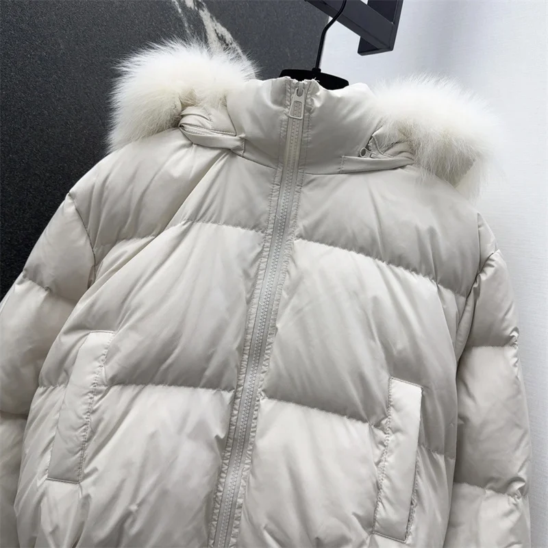เสื้อแจ็คเก็ตขนเป็ดผู้หญิง ฤดูหนาว 2025 รุ่นใหม่ ขนเป็ดขาว 90% เติมเต็มด้วยขนเป็ด  เสื้อโค้ทขนเป็ดแบบมีฮู้ด  ปกขนสุนัขจิ้งจอกถอดได้  เสื้อพัฟเฟอร์สไตล์ y2k