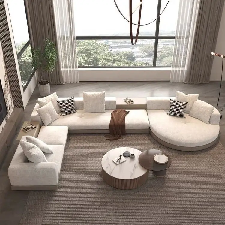 Large Flat-floor Living Room Simple Designer Connery Cotton and Linen Corner Sofa New Light Luxury Home Big Round Princess