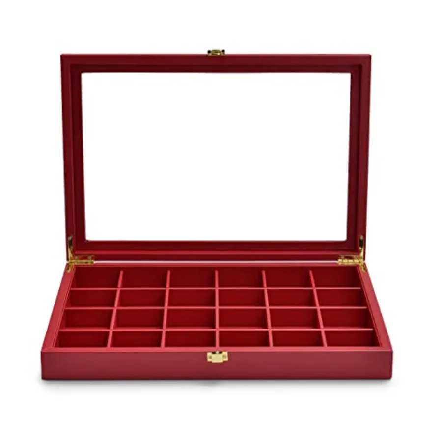 

Luxury Leather 24 Grid Jewelry Tray with Transparent Lid Earrings Rings Organizer Box Stackable Jewelry Box Drawer Inserts Wome