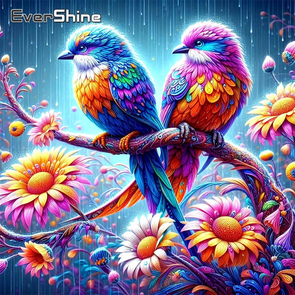 Evershine Diamant-Gemälde mit Tier- und Vogelmotiv aus Strass, quadratische Stickerei, Blumen-Mosaikmuster für Erwachsene und Anfänger