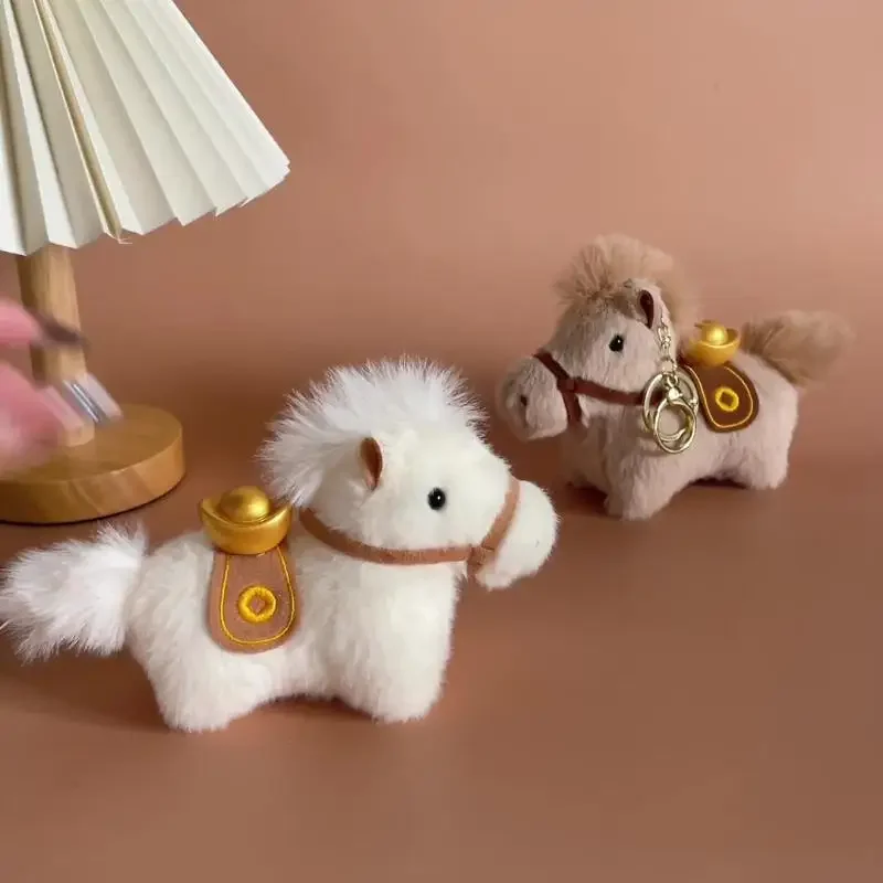 Porte-clés en peluche mignon dessin animé Yuanbao poney, pendentif cheval Kawaii, année, sac à dos exquis, accessoires de décoration, cadeaux