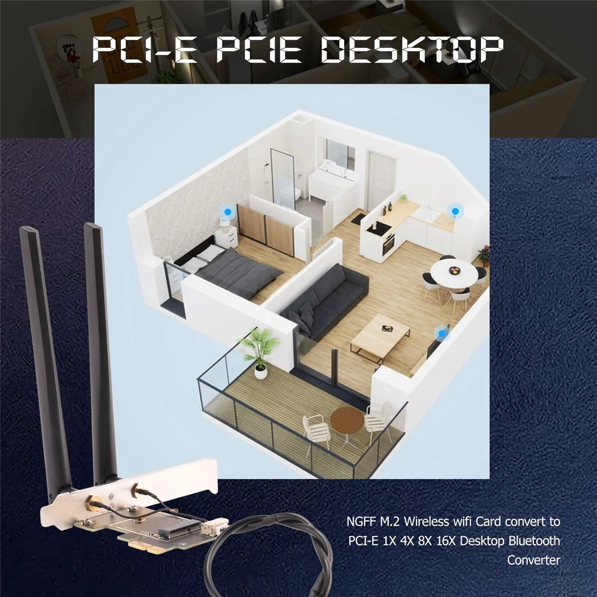 Placa sem fio para PCI-E Conversor Bluetooth Desktop, Adaptador com 2 Antenas AC, NGFF M2, Intel AX200, AX200, 8265NGW