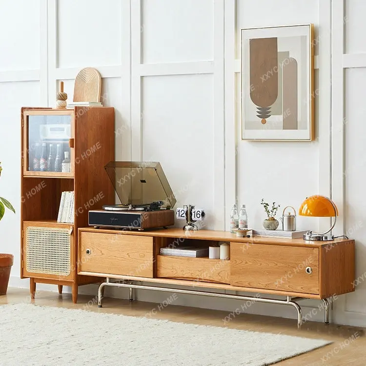 X-S Simple medieval floor-to-ceiling storage audio-visual cabinet solid wood TV cabinet HG