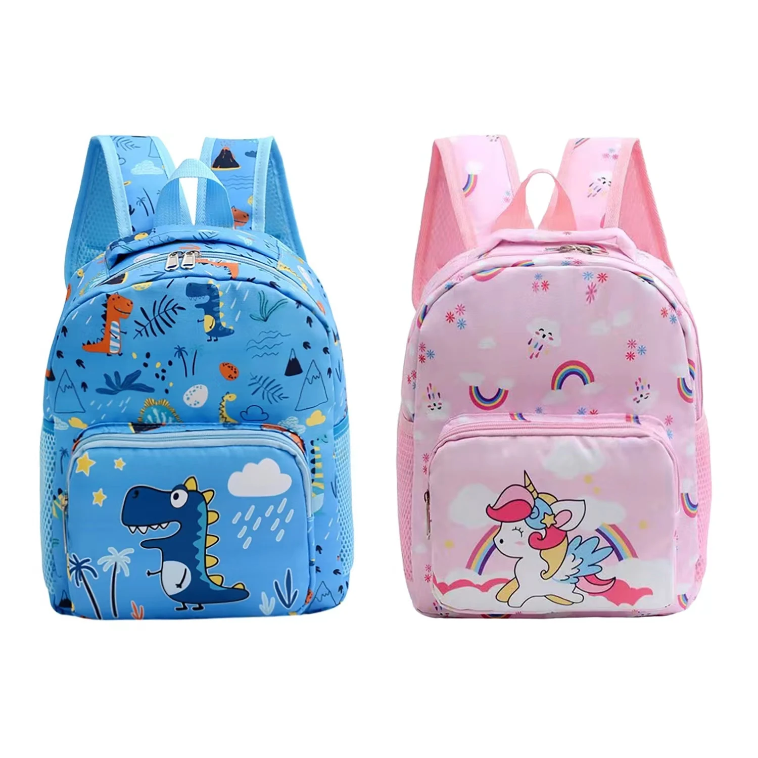 Nylon Waterproof Children's backpack, Cartoon Dinosaur/Unicorn Print, Suitable For Boys And Girls Aged 2-6