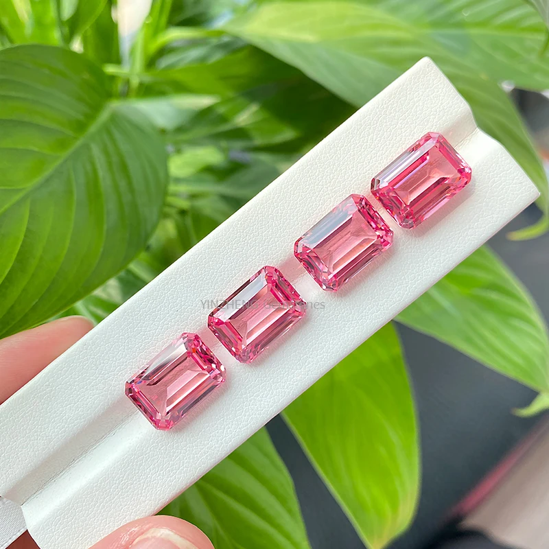 

High quality gem papalacha Lab Grown Pink Color Emerald cut Shape Loose Gemstone For Jewelry Making material