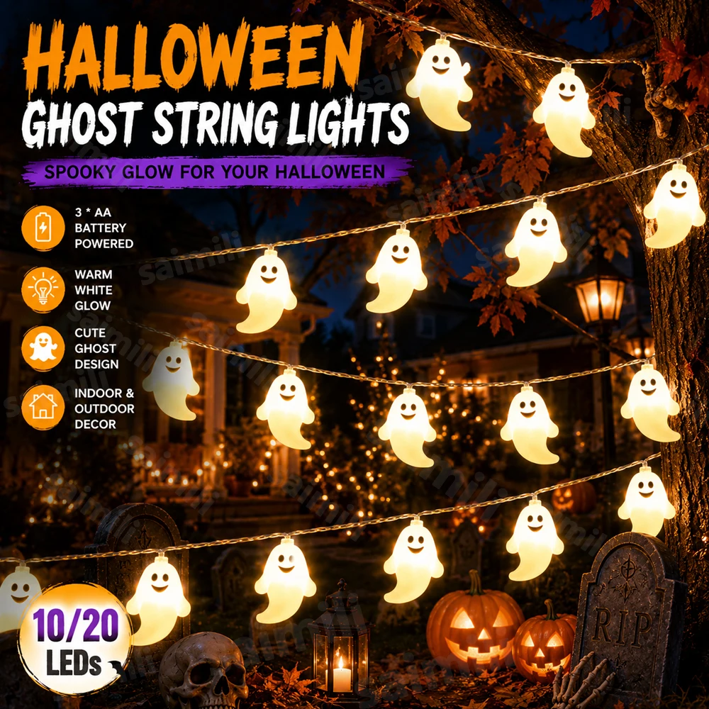 Led Fairy String Lights - Battery Ghost LED String Lights Halloween