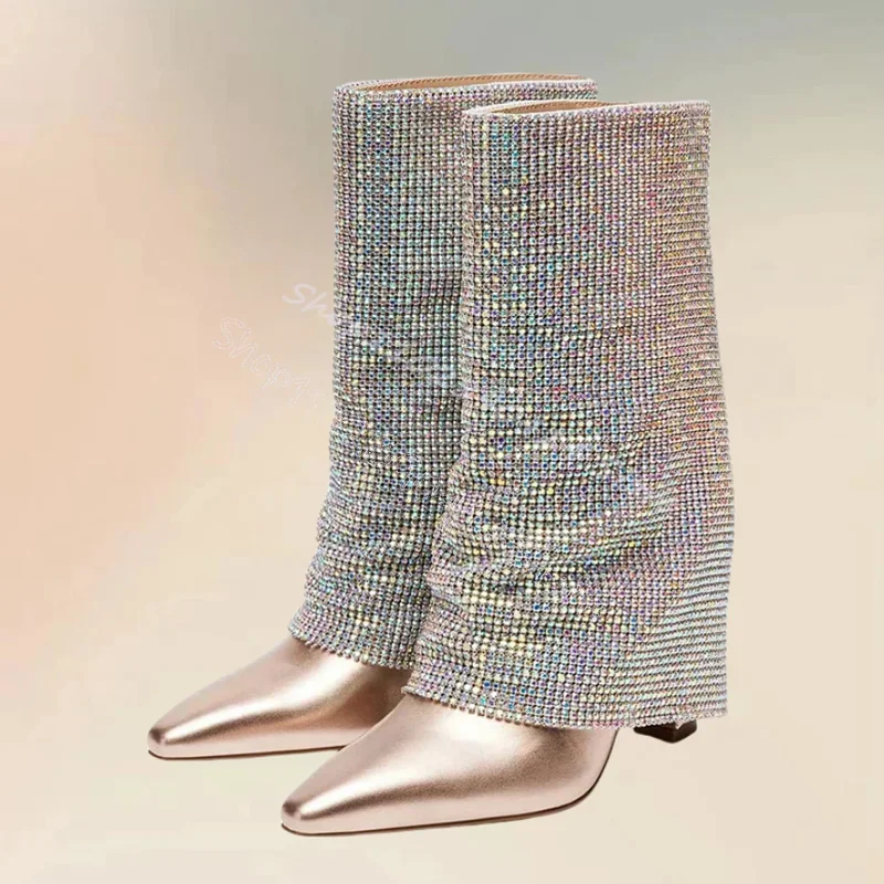 حجر الراين ديكور تحولت أشار تو الأحذية الانزلاق على أحذية النساء حذاء بكعب عالٍ مكتنز رواية حفلة عيد 2024 Zapatos Para Mujere