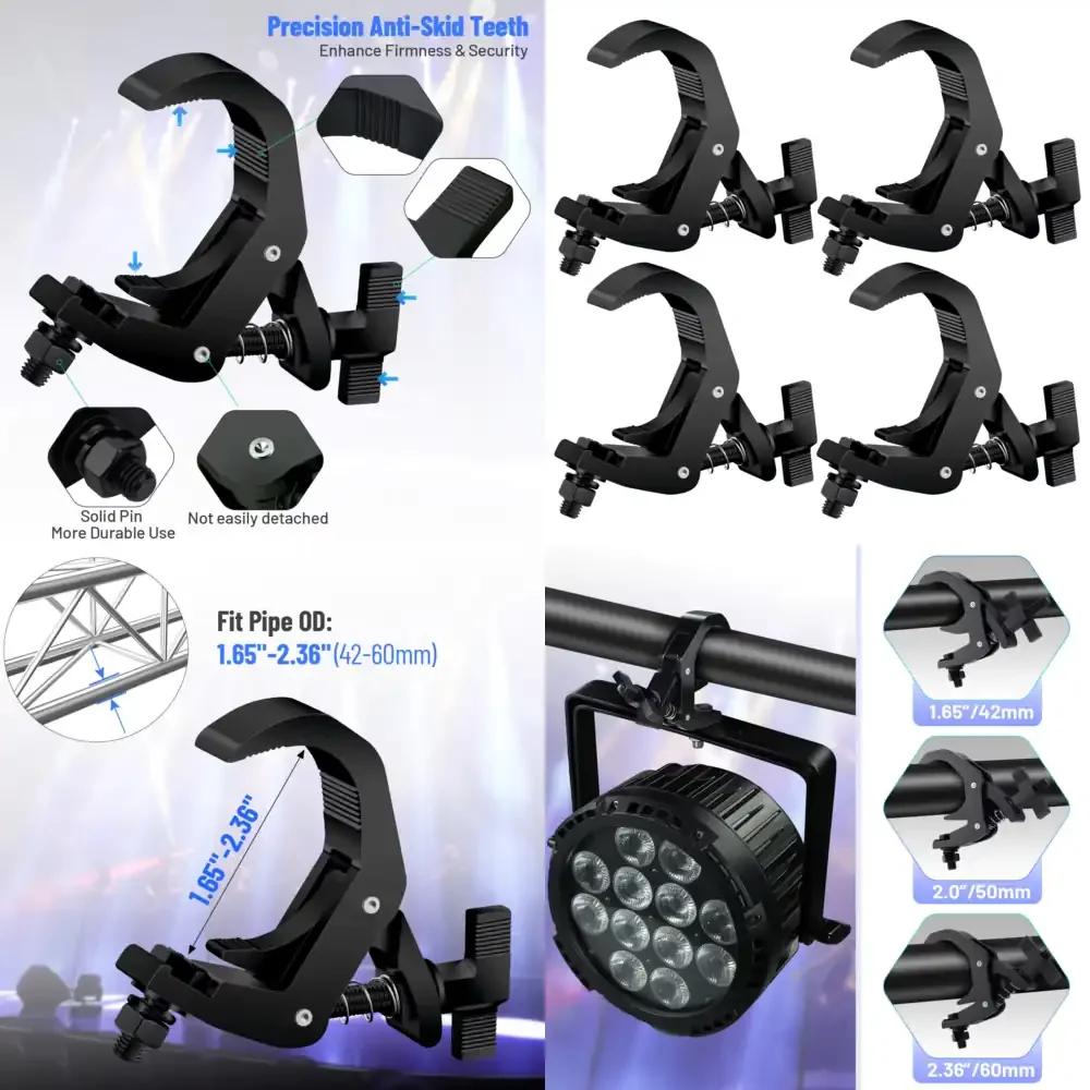 Abrazadera Profesional de Alta Calidad con Bloqueo Rápido para Truss de Iluminación, Gancho Colgador para Focos Móviles PAR, Aluminio Negro/Plateado