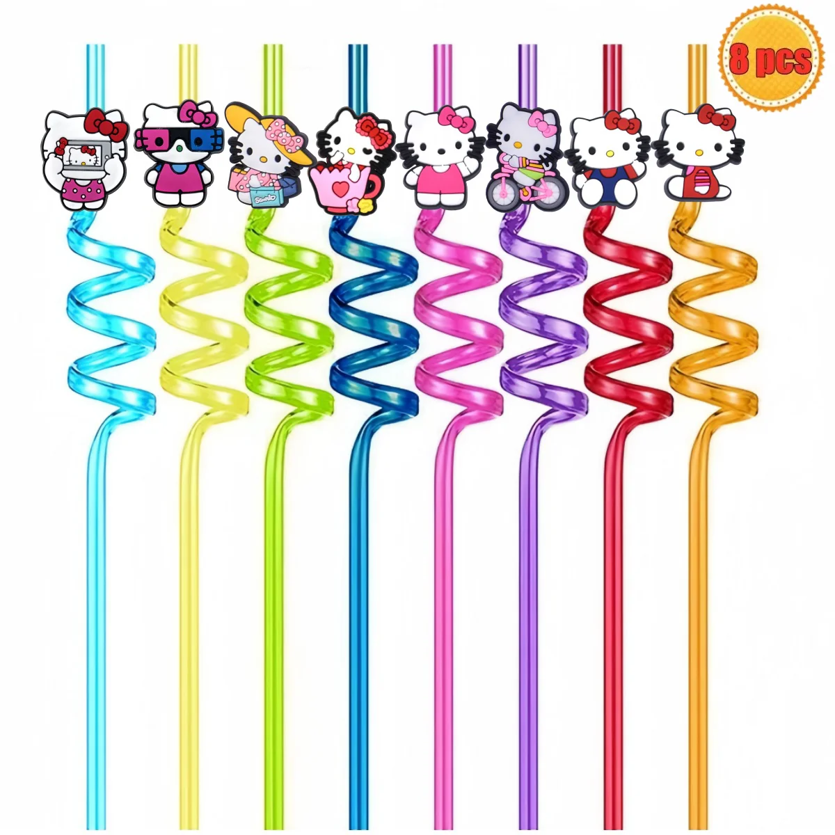 

8pcs/Pack hello kitty Theme Plastic Drinking Water Juice Straw Children Birthday Party Straw Decor Cat Party Baby Shower coupon