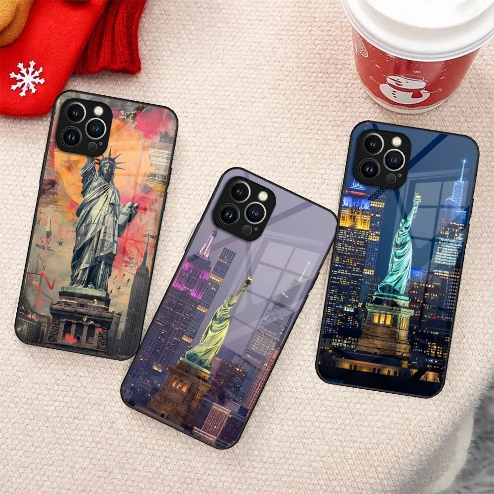 NEW YORK Statue Of Liberty Phone Case For IPhone 15 14 Pro 11 13 12 Mini XS XR Max 8 7 6 Plus SE 2020 Glass Design Cove