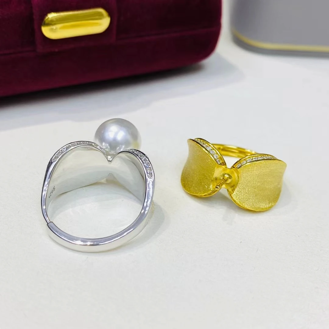 Wholesale 925 Sterling Silver Adjustable Ring Mount Settings Findings Mountings Accessory Parts for 10-11mm Pearls 5pcs/lot