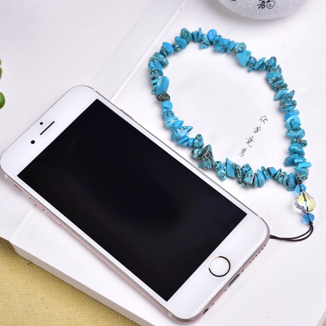 1pc Crystal mobile phone chain, natural Blue Turquoise mobile phone chain, Anti-lost pendant for mobile phone accessories