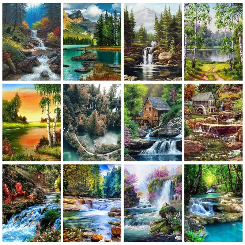 

PhotoCustom Painting By Numbers Riverside With Frame Landscape Picture Numbers Zero Basis Handpainted Unique Gift Home Decor