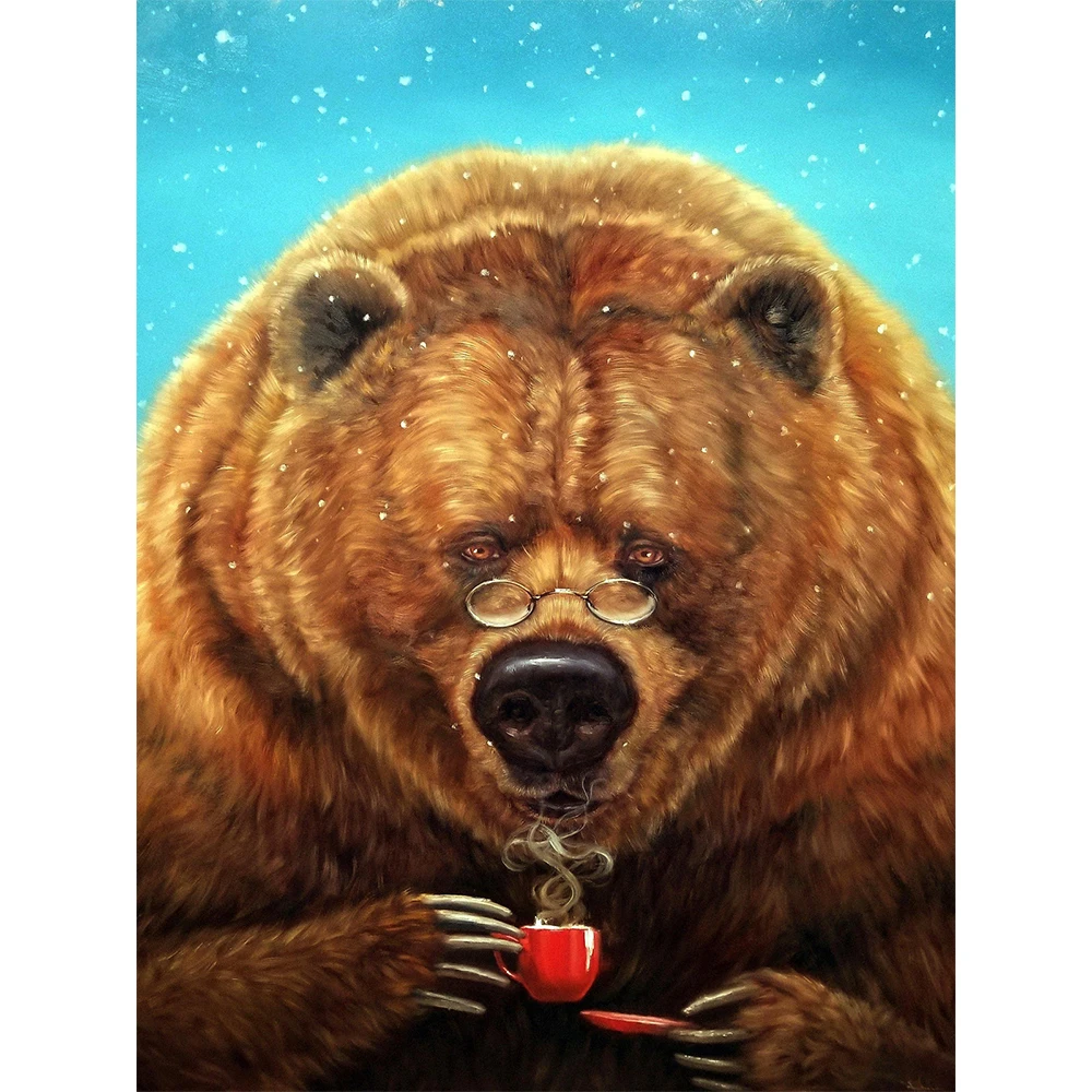 YI BRIGHT Diamond painting will drink coffee bear diy handmade full square diamond round diamond home decorative art painting