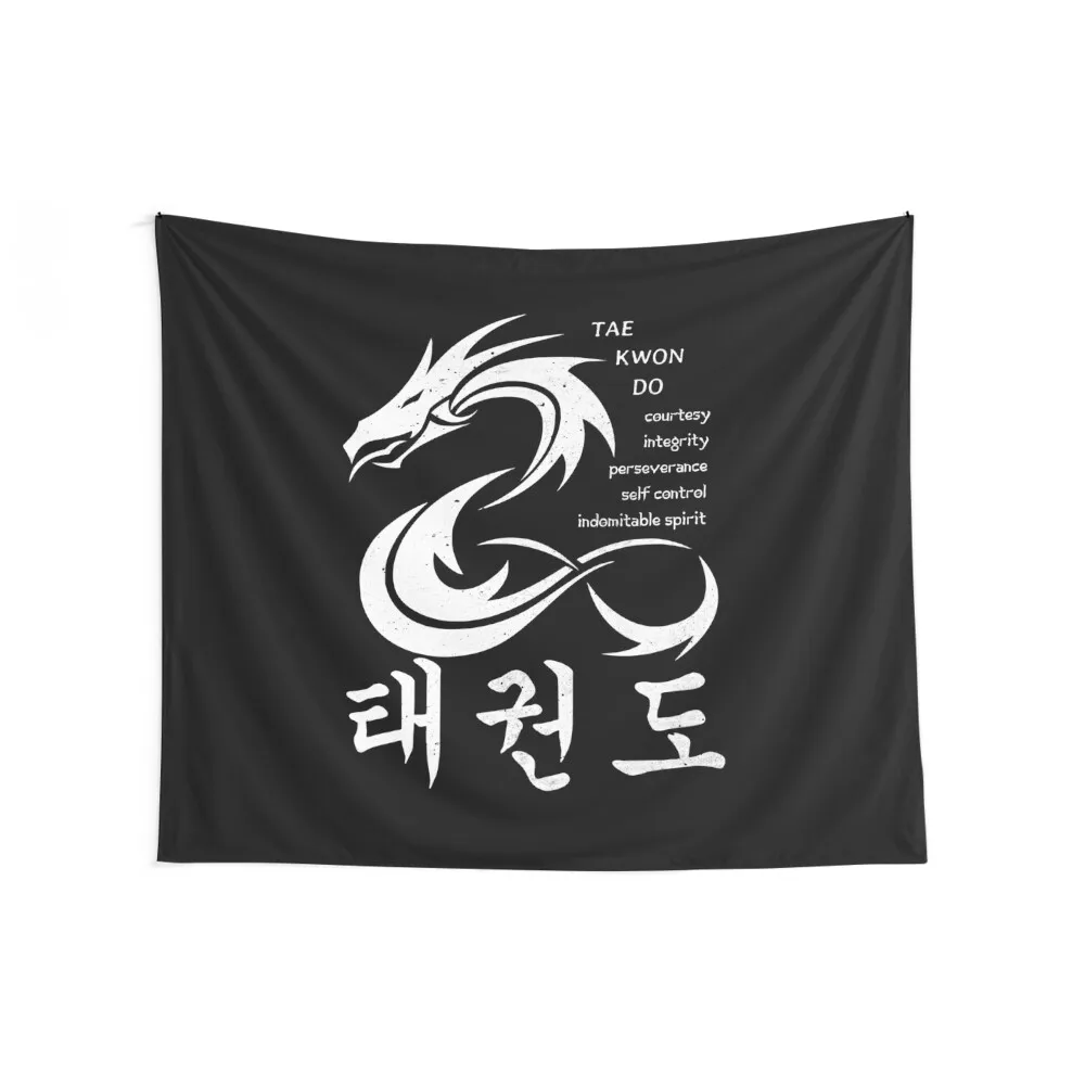 Martial Arts Dragon with Korean Taekwondo Symbols and 5 TKD Tenets Tapestry Funny Decoration For Rooms Tapestry