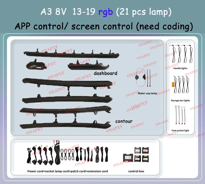LHD RHD For Audi A3 RS3 S3 2013-2024 MMI APP Nozzle Air Vent Decorative LED Strip Lamp Door Dashboard Footwell Ambient Light
