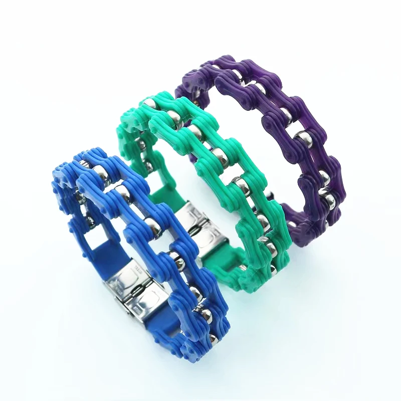 Orange Black Blue Purple Punk Sports Locomotive Chain Bracelets Vintage Trendy Fashion Casual Women Bracelets Men Male Jewelry