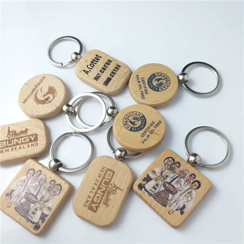 Graffitable Solid Beech Wood Car Men Key Chains Customized Own Logo Wooden Keychain Laser Engraving Souvenirs Women Keyring Gift